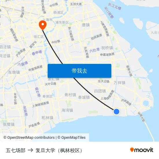 五七场部 to 复旦大学（枫林校区） map