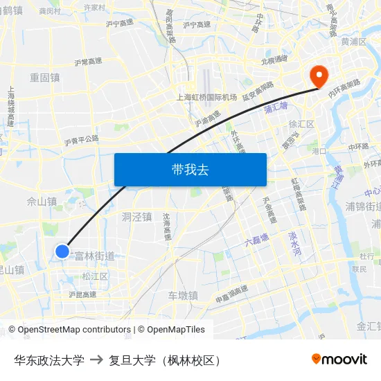 华东政法大学 to 复旦大学（枫林校区） map