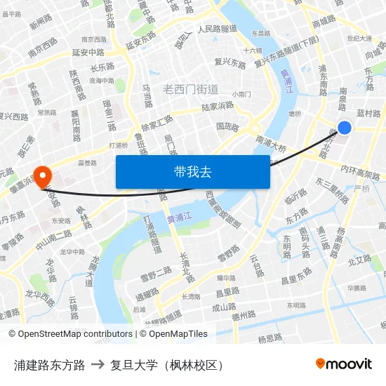 浦建路东方路 to 复旦大学（枫林校区） map