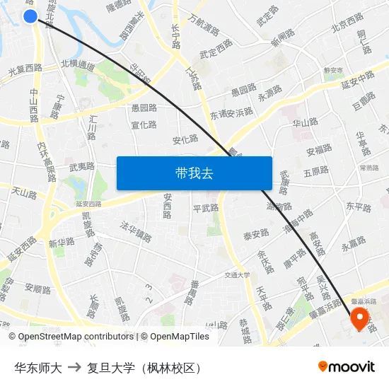 华东师大 to 复旦大学（枫林校区） map