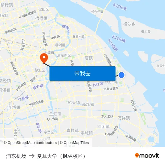 浦东机场 to 复旦大学（枫林校区） map
