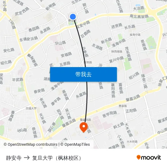 静安寺 to 复旦大学（枫林校区） map