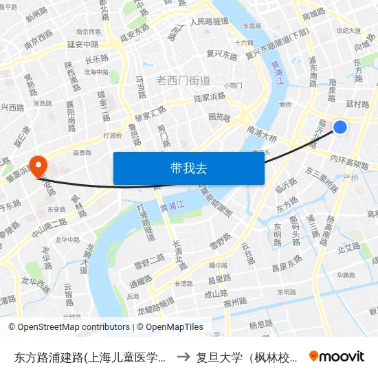 东方路浦建路(上海儿童医学中心) to 复旦大学（枫林校区） map