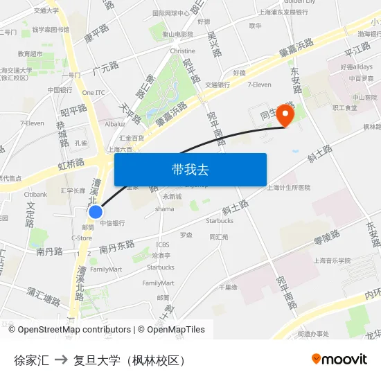 徐家汇 to 复旦大学（枫林校区） map