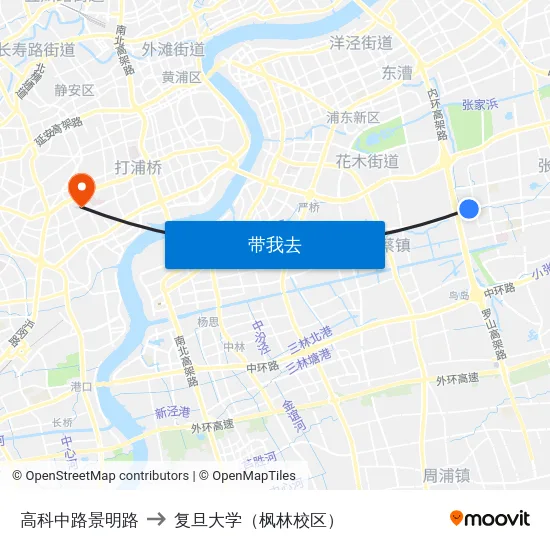 高科中路景明路 to 复旦大学（枫林校区） map