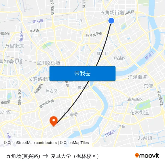 五角场(黄兴路) to 复旦大学（枫林校区） map