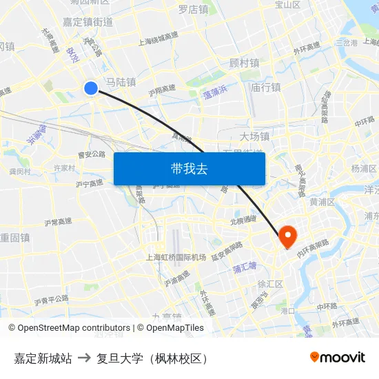 嘉定新城站 to 复旦大学（枫林校区） map