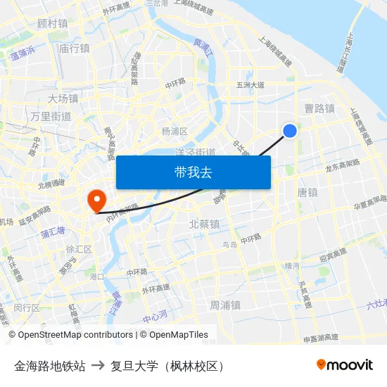 金海路地铁站 to 复旦大学（枫林校区） map