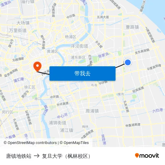 唐镇地铁站 to 复旦大学（枫林校区） map