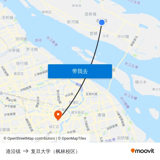 港沿镇 to 复旦大学（枫林校区） map
