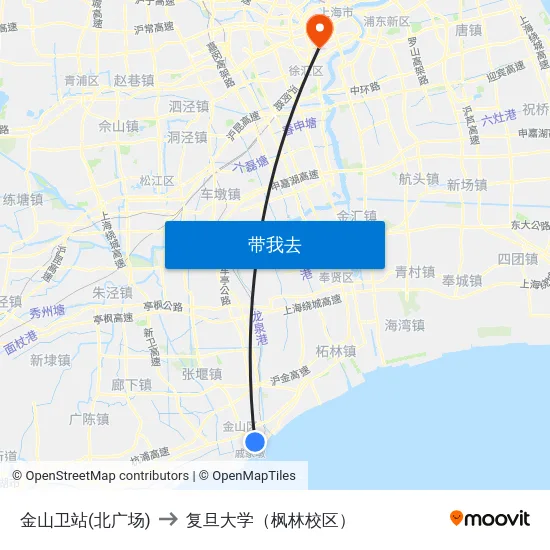 金山卫站(北广场) to 复旦大学（枫林校区） map
