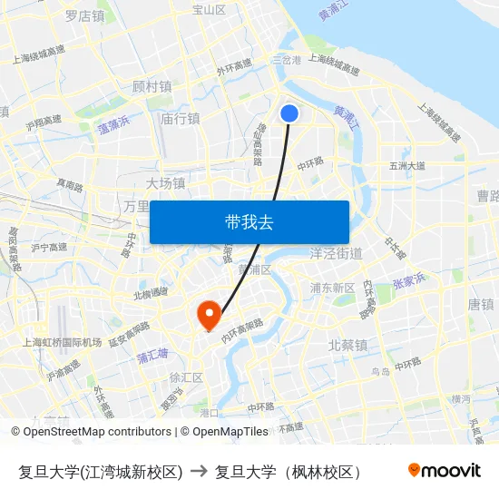 复旦大学(江湾城新校区) to 复旦大学（枫林校区） map