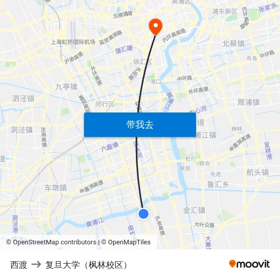 西渡 to 复旦大学（枫林校区） map