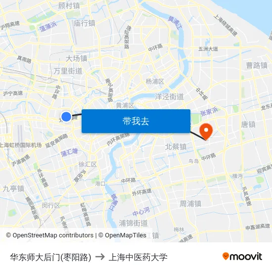 华东师大后门(枣阳路) to 上海中医药大学 map