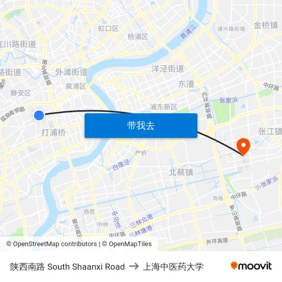 陕西南路 South Shaanxi Road to 上海中医药大学 map