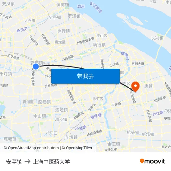 安亭镇 to 上海中医药大学 map