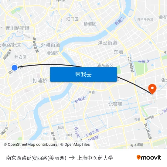 南京西路延安西路(美丽园) to 上海中医药大学 map