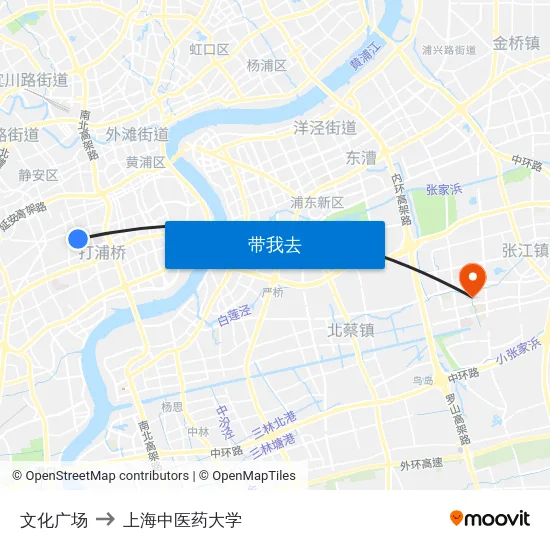 文化广场 to 上海中医药大学 map