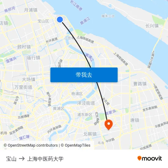 宝山 to 上海中医药大学 map