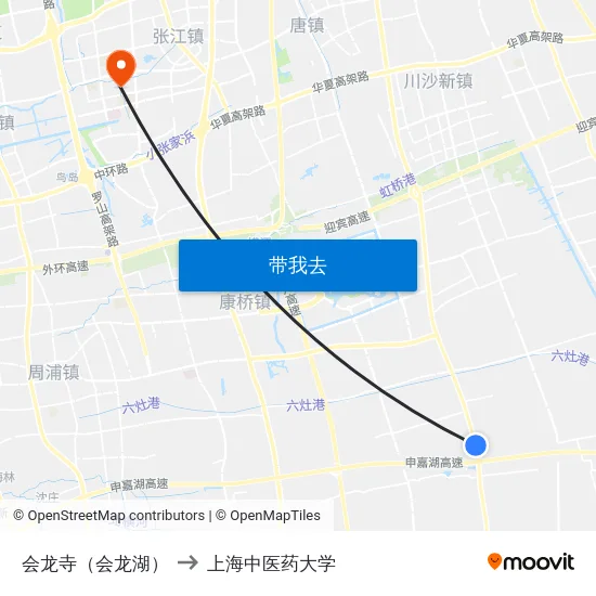 会龙寺（会龙湖） to 上海中医药大学 map