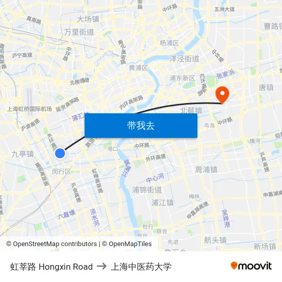 虹莘路 Hongxin Road to 上海中医药大学 map