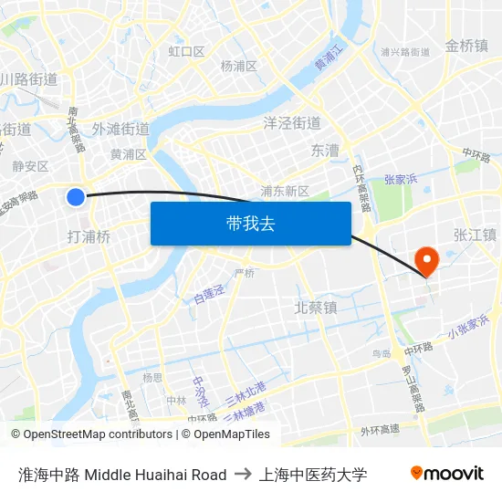 淮海中路 Middle Huaihai Road to 上海中医药大学 map