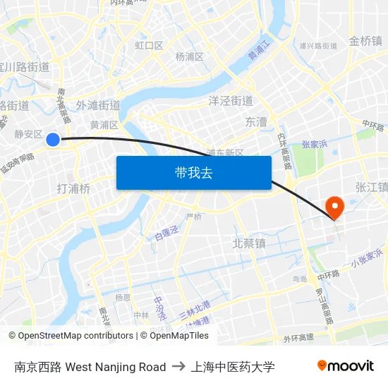 南京西路  West Nanjing Road to 上海中医药大学 map