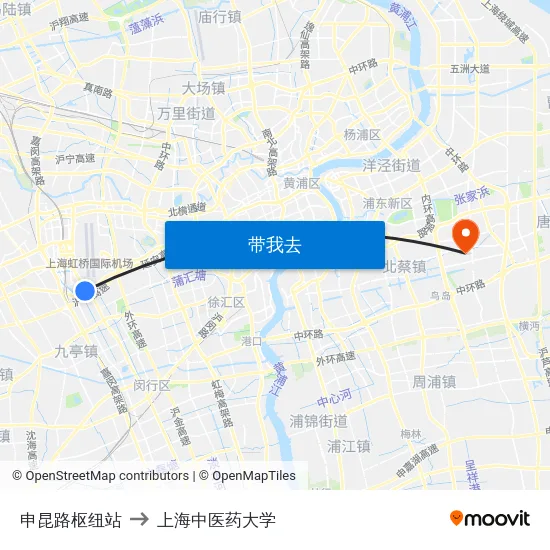 申昆路枢纽站 to 上海中医药大学 map