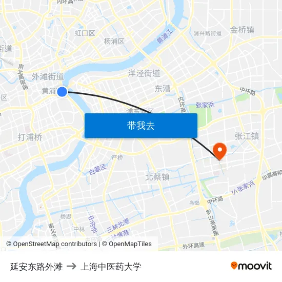 延安东路外滩 to 上海中医药大学 map