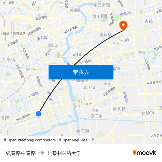 银春路中春路 to 上海中医药大学 map