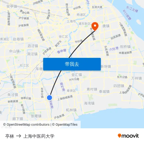 亭林 to 上海中医药大学 map