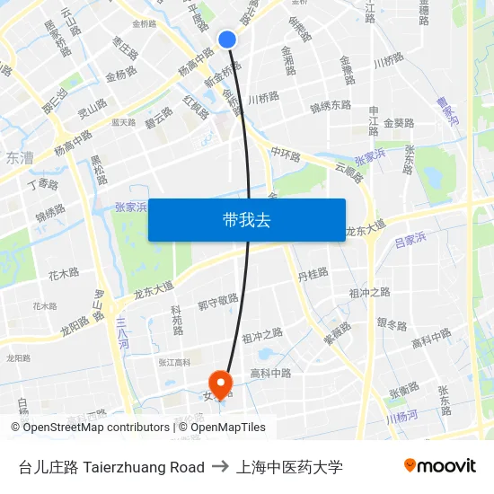 台儿庄路 Taierzhuang Road to 上海中医药大学 map