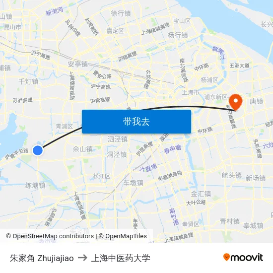 朱家角 Zhujiajiao to 上海中医药大学 map