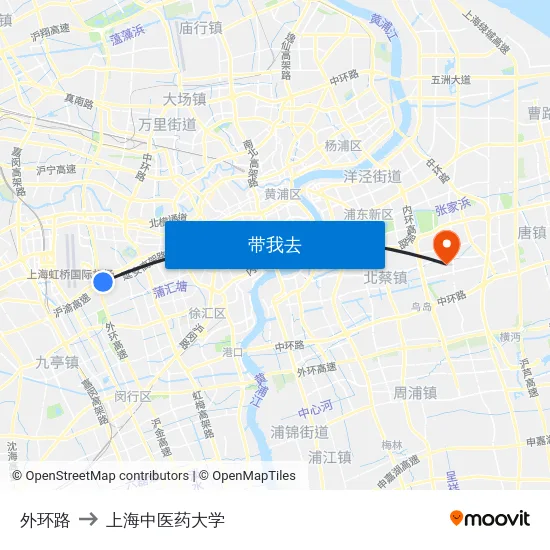 外环路 to 上海中医药大学 map