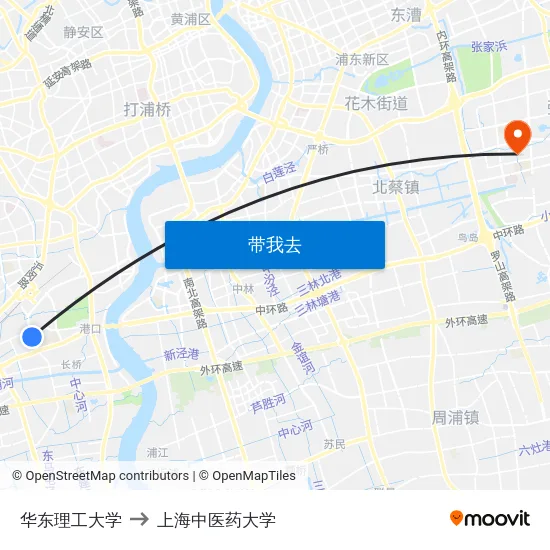 华东理工大学 to 上海中医药大学 map