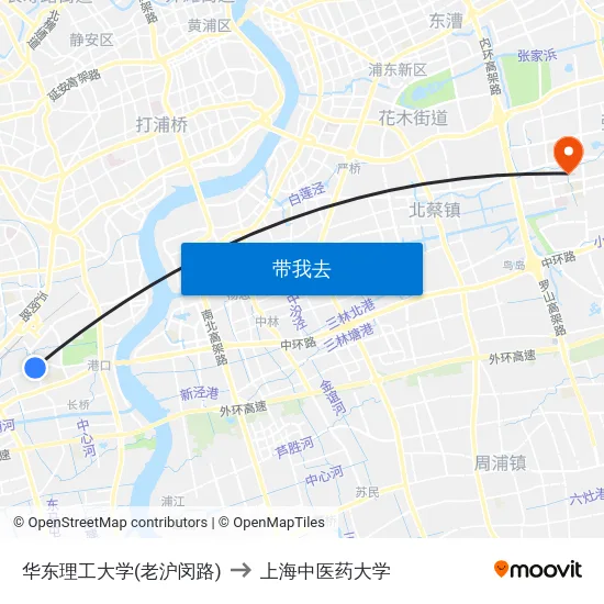 华东理工大学(老沪闵路) to 上海中医药大学 map