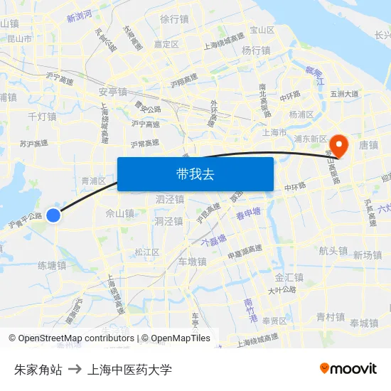 朱家角站 to 上海中医药大学 map