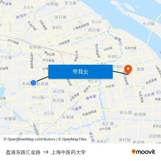 盈港东路汇金路 to 上海中医药大学 map