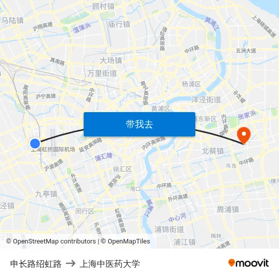 申长路绍虹路 to 上海中医药大学 map