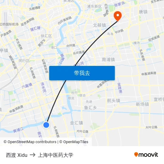 西渡 Xidu to 上海中医药大学 map