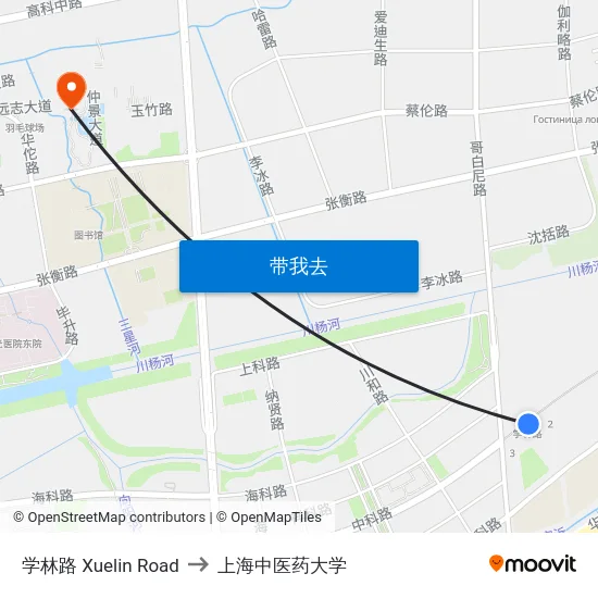 学林路 Xuelin Road to 上海中医药大学 map