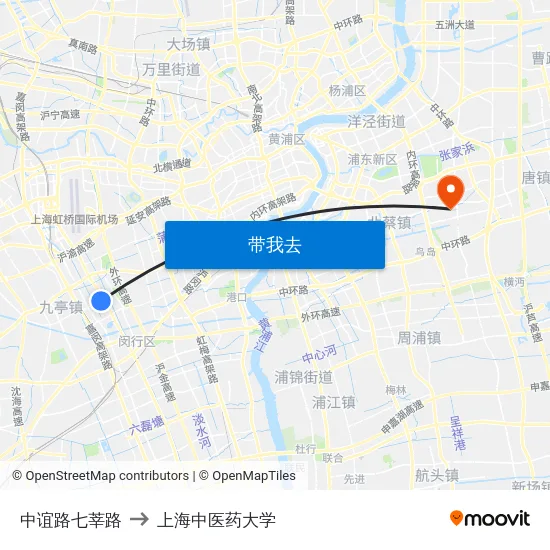 中谊路七莘路 to 上海中医药大学 map
