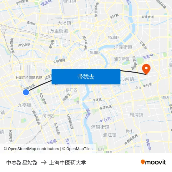 中春路星站路 to 上海中医药大学 map