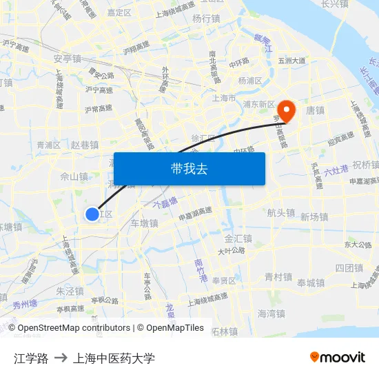 江学路 to 上海中医药大学 map