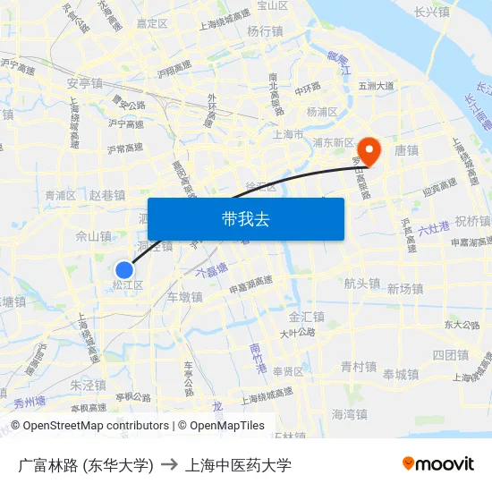 广富林路 (东华大学) to 上海中医药大学 map