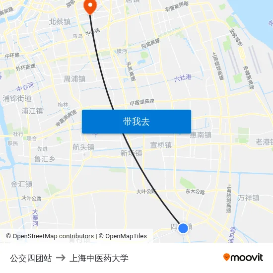 公交四团站 to 上海中医药大学 map