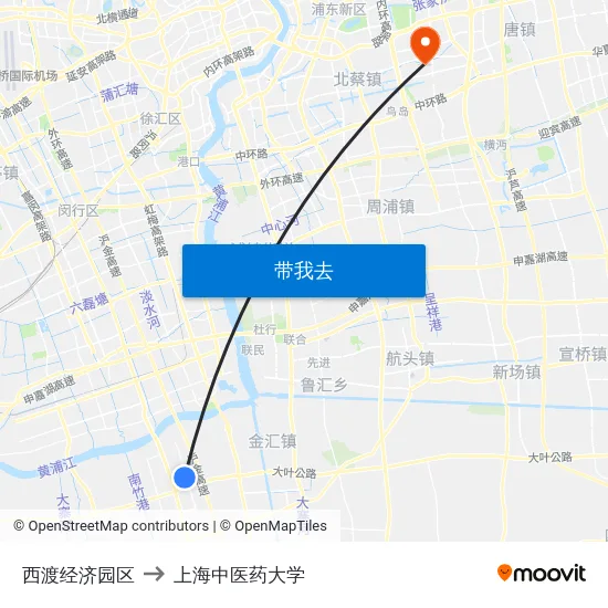 西渡经济园区 to 上海中医药大学 map