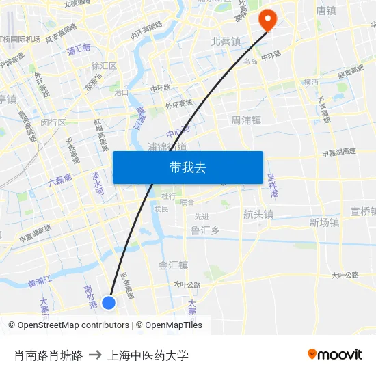 肖南路肖塘路 to 上海中医药大学 map