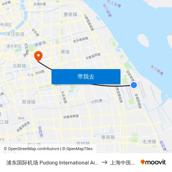 浦东国际机场 Pudong International Airport (Maglev) to 上海中医药大学 map