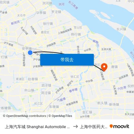 上海汽车城 Shanghai Automobile City to 上海中医药大学 map